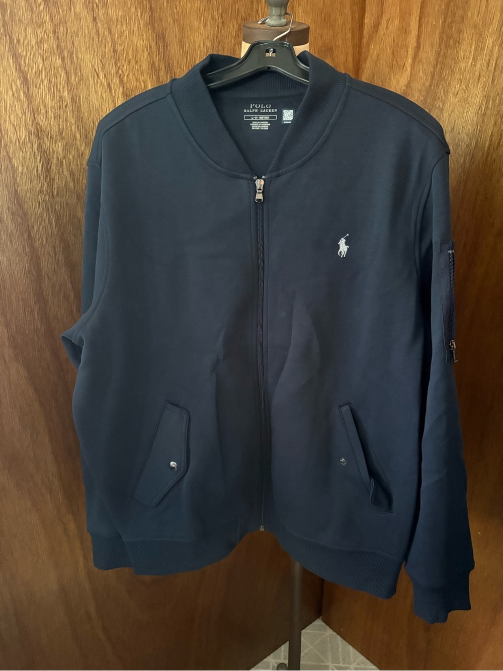 NEW POLO RALPH LAUREN sz L Navy Blue Double Knit Flight Jacket Bomber Zip Up